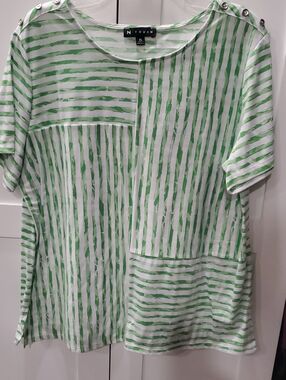 N Touch Green & White Patchwork Stripe Tunic